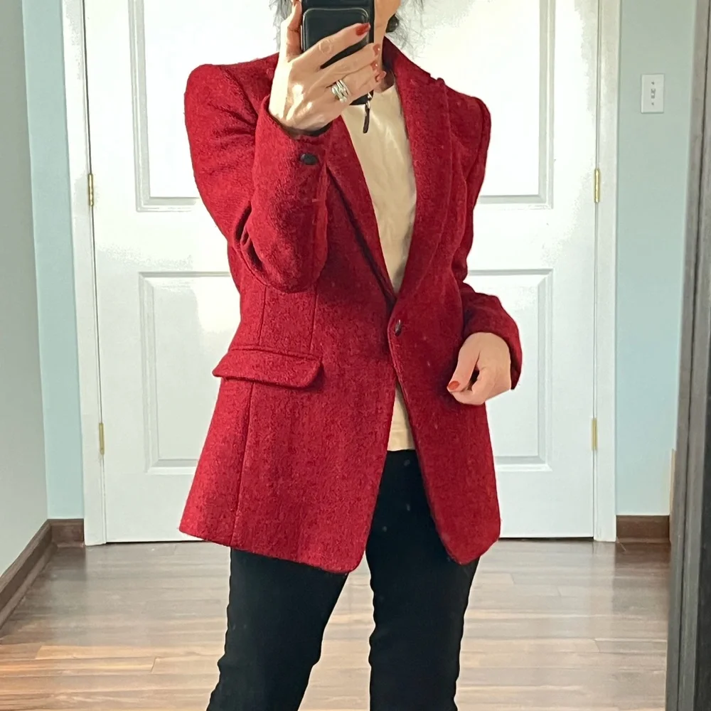 Rag & Bone 100% pure new wool hand woven red tweed blazer jacket size 2 - Picture 2 of 12